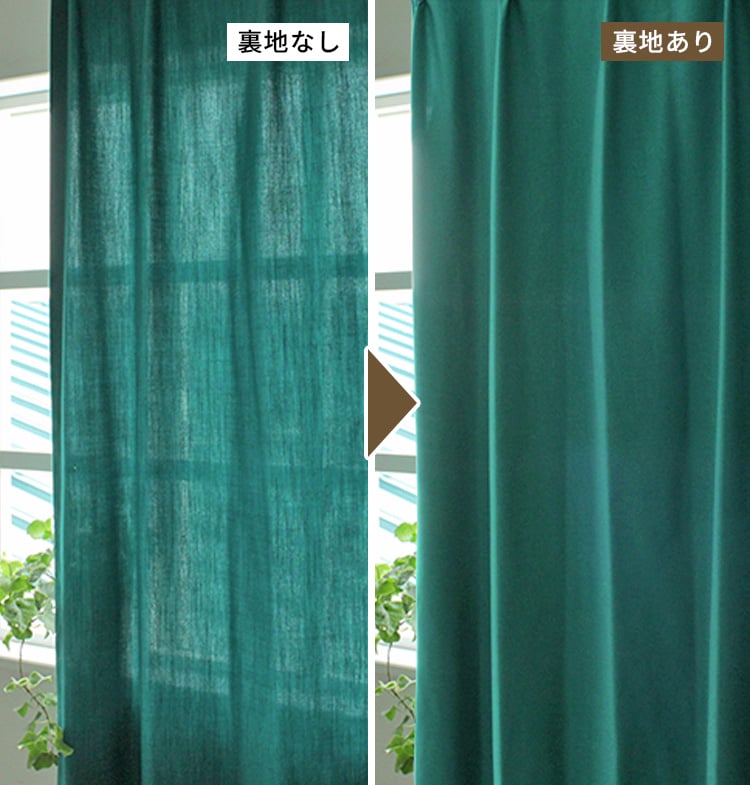カーテン裏地のありなしを比較