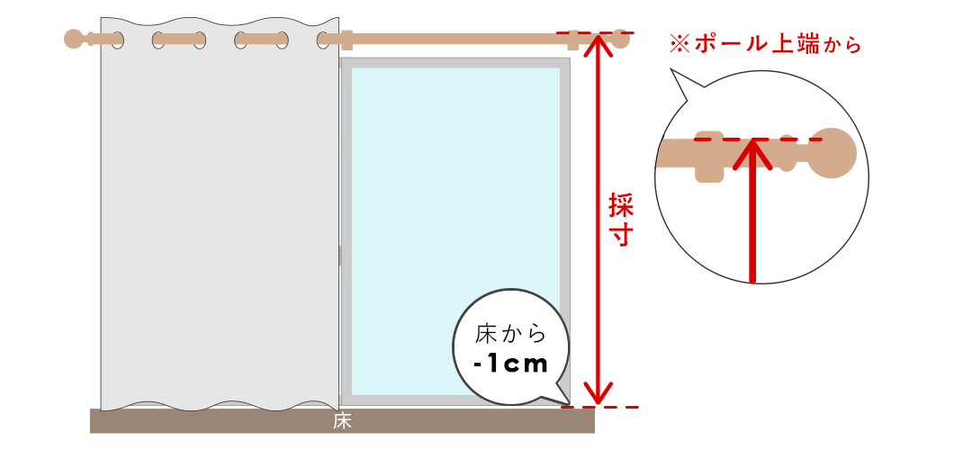 ハトメカーテンの丈（高さ）
