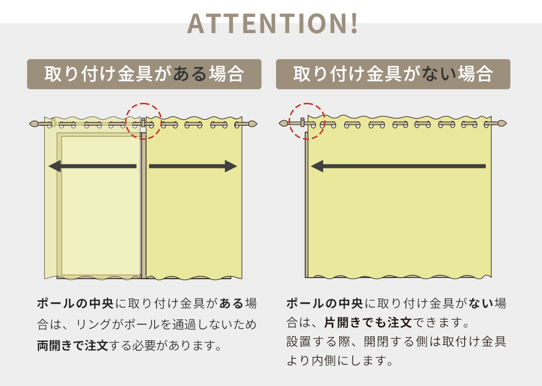 ハトメカーテンの注意事項