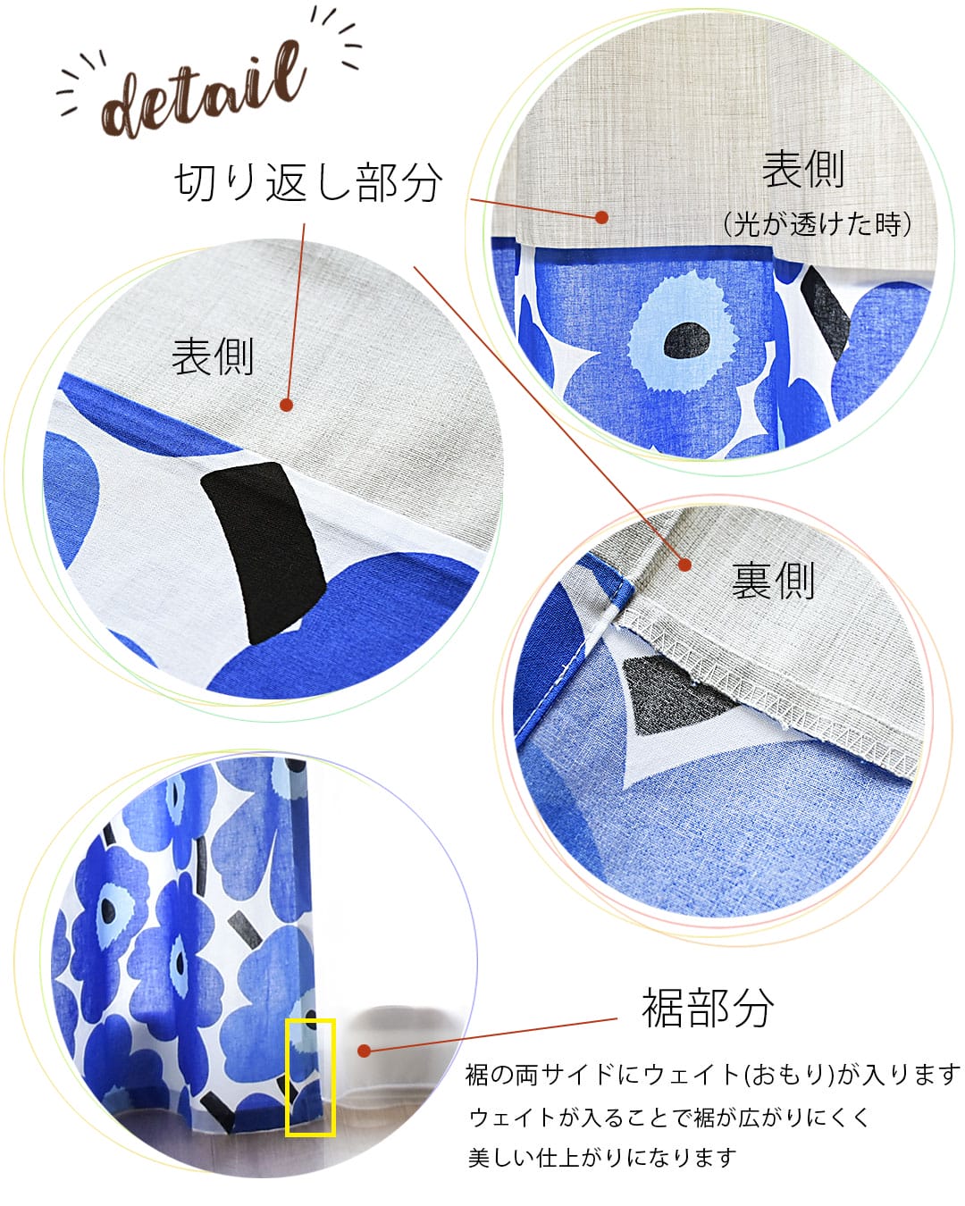 切り替え部分や裾の詳細画像