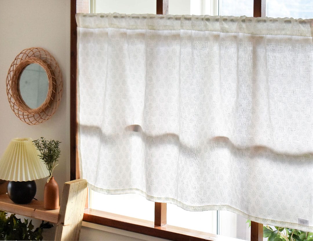 Les Olivades カフェカーテン 145x45cm 綿100% リトアニアリネン100％のフレンチカントリー柄カフェカーテン