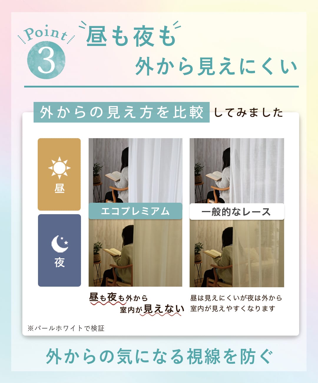 昼夜比較で見えにくいプライバシーレースカーテン