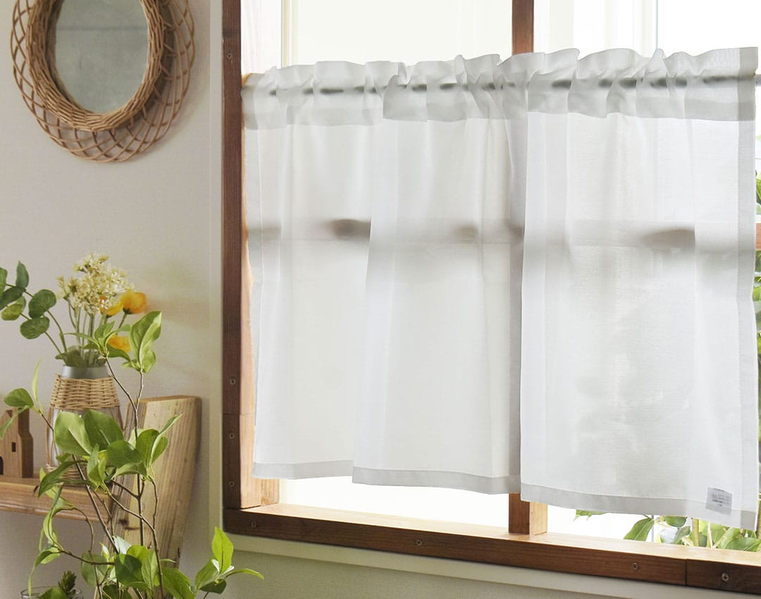 シルキー ボイルレースカフェカーテン 小窓用 幅95cm 丈50cm ステッチタイプ