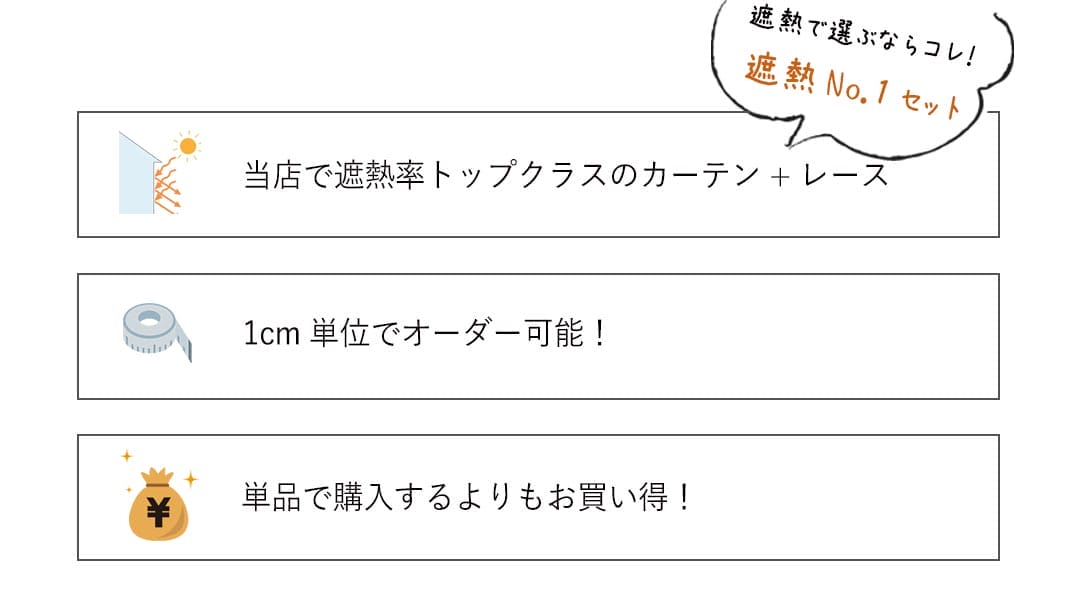 当店トップクラスの遮熱率 1cm単位でオーダー可能 お得なカーテンレースセット