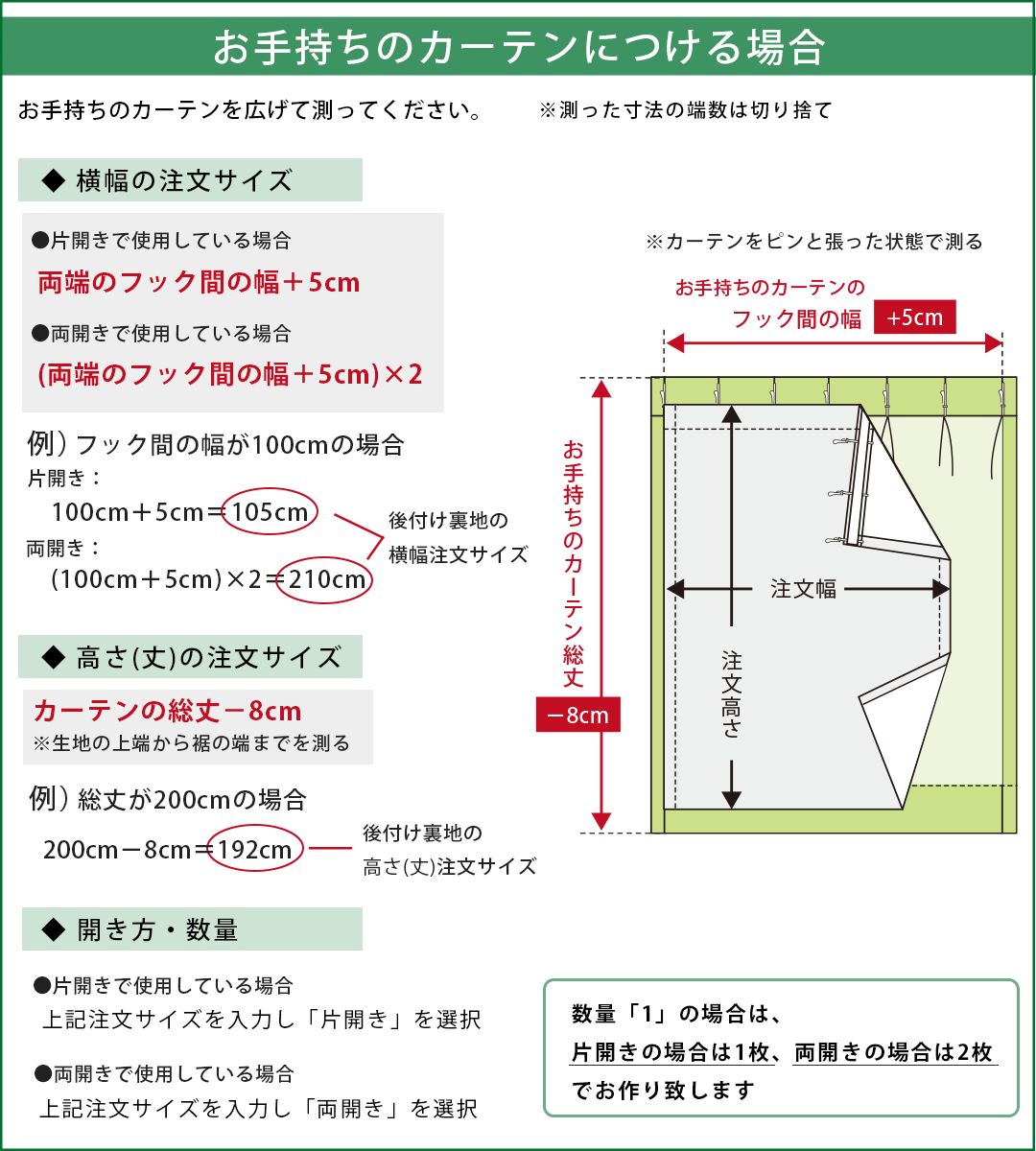 後付けカーテン裏地のサイズ測り方（手持ちレースカーテン）