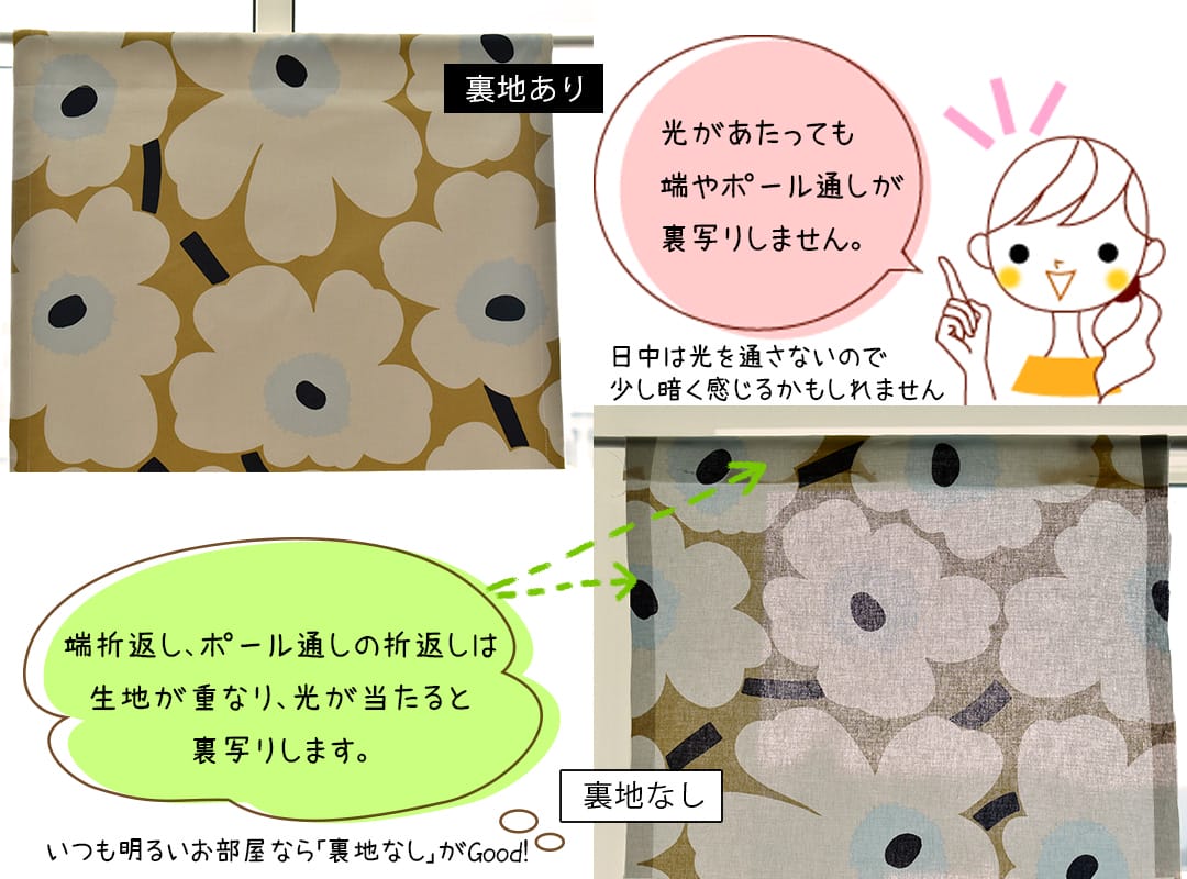裏地あり、裏地なしの比較