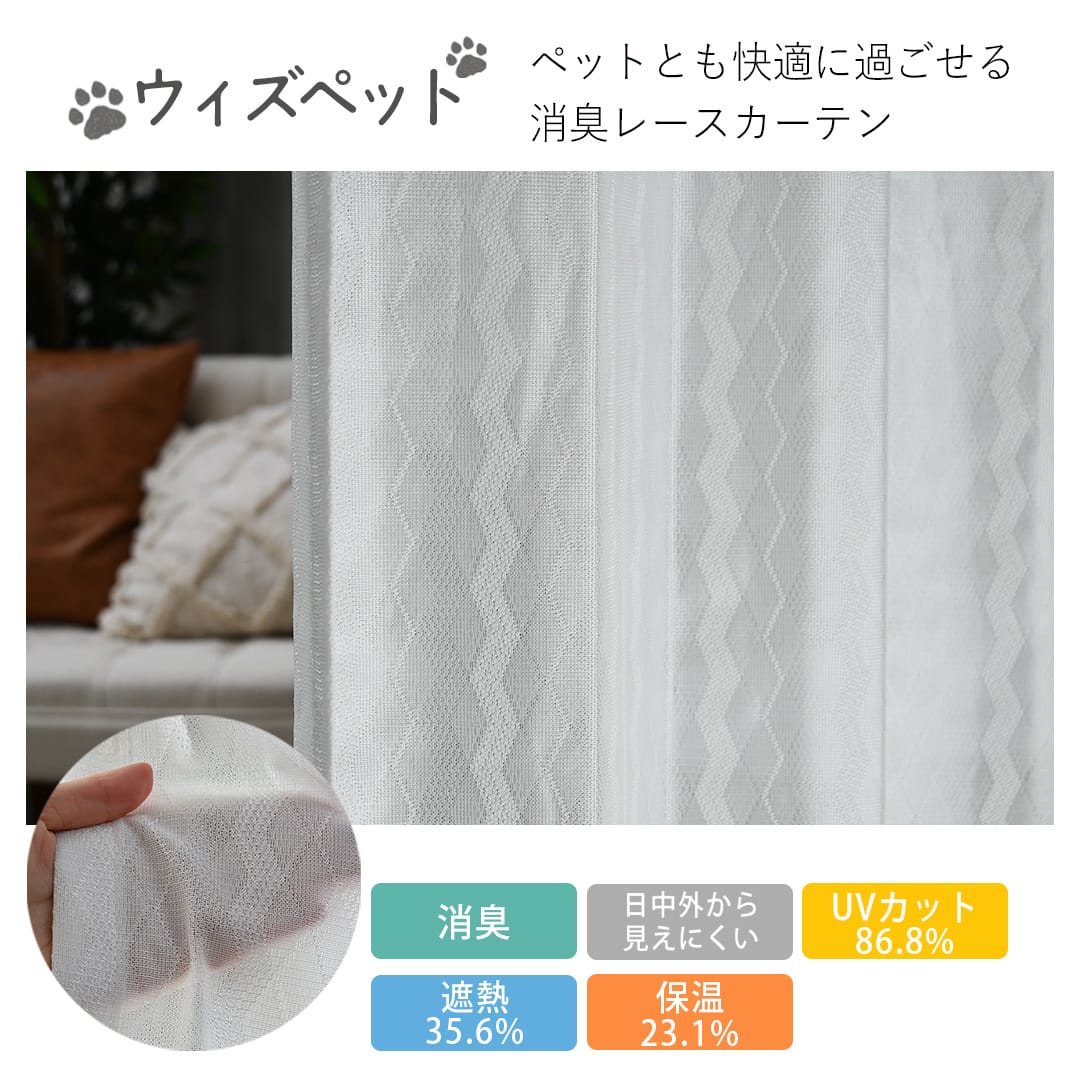 すー　レース付1級遮光　ホワイトグレー　100㎝×215㎝　2セット お得なカーテンレースセット「1級遮光・防炎オールワン+選べるUV