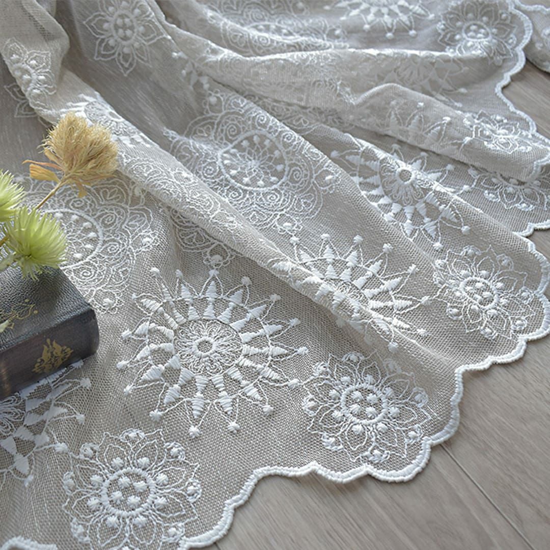 クリップ50個計6枚トルコ刺繍 ホワイト レース 2枚セット×3セット トルコ刺繍レースカーテン マクラメを裾にあしらった刺繍がエレガント
