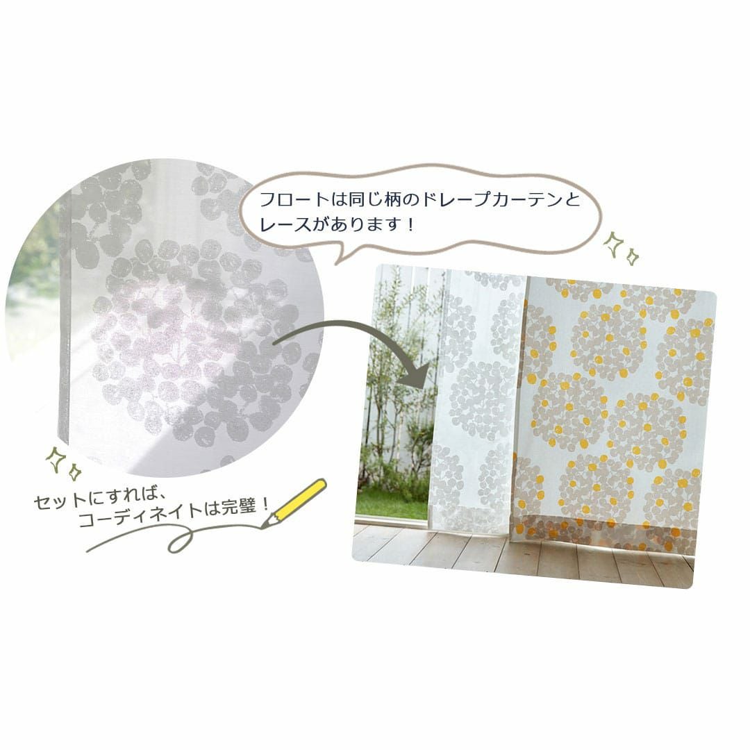 カフェカーテン】手書き風タッチの大きなアジサイ柄| カーテン通販専門