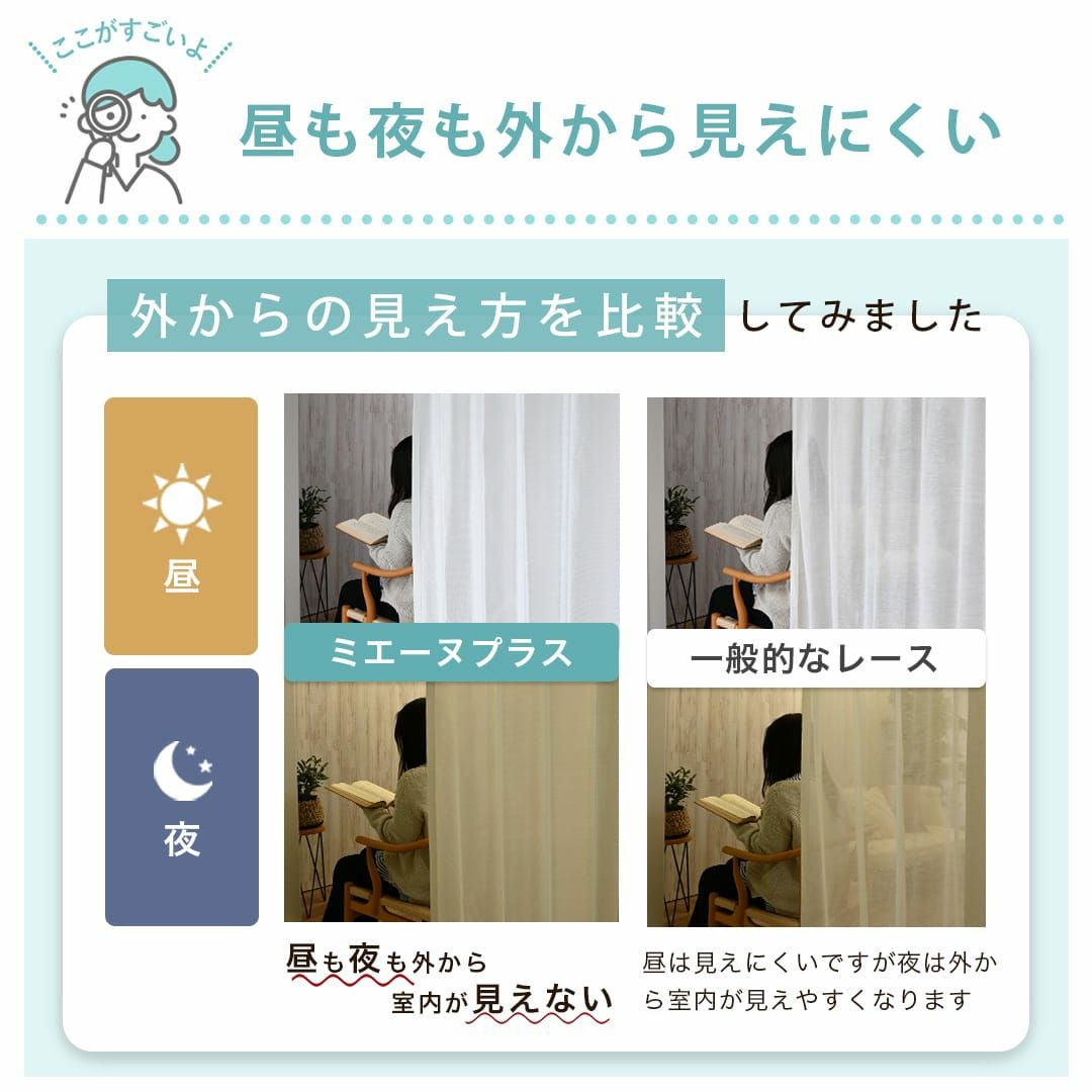 不動の人気商品！昼も夜も安心の見えにくいレースカーテン | カーテン
