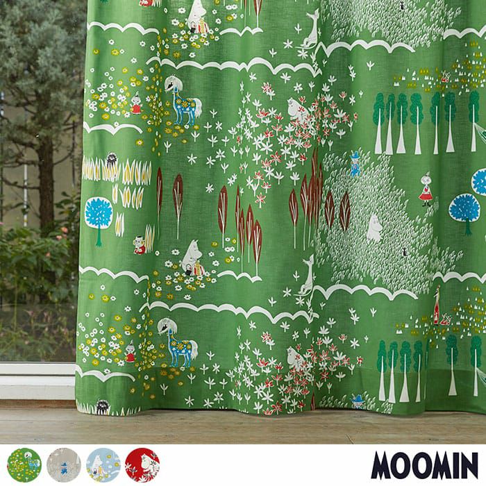 MOOMIN天然素材100％カーテン＜旅の途中 グリーン＞　鈴木マサルデザイン ムーミン谷の物語をそのままカーテンに。綿100％カーテン | カーテン