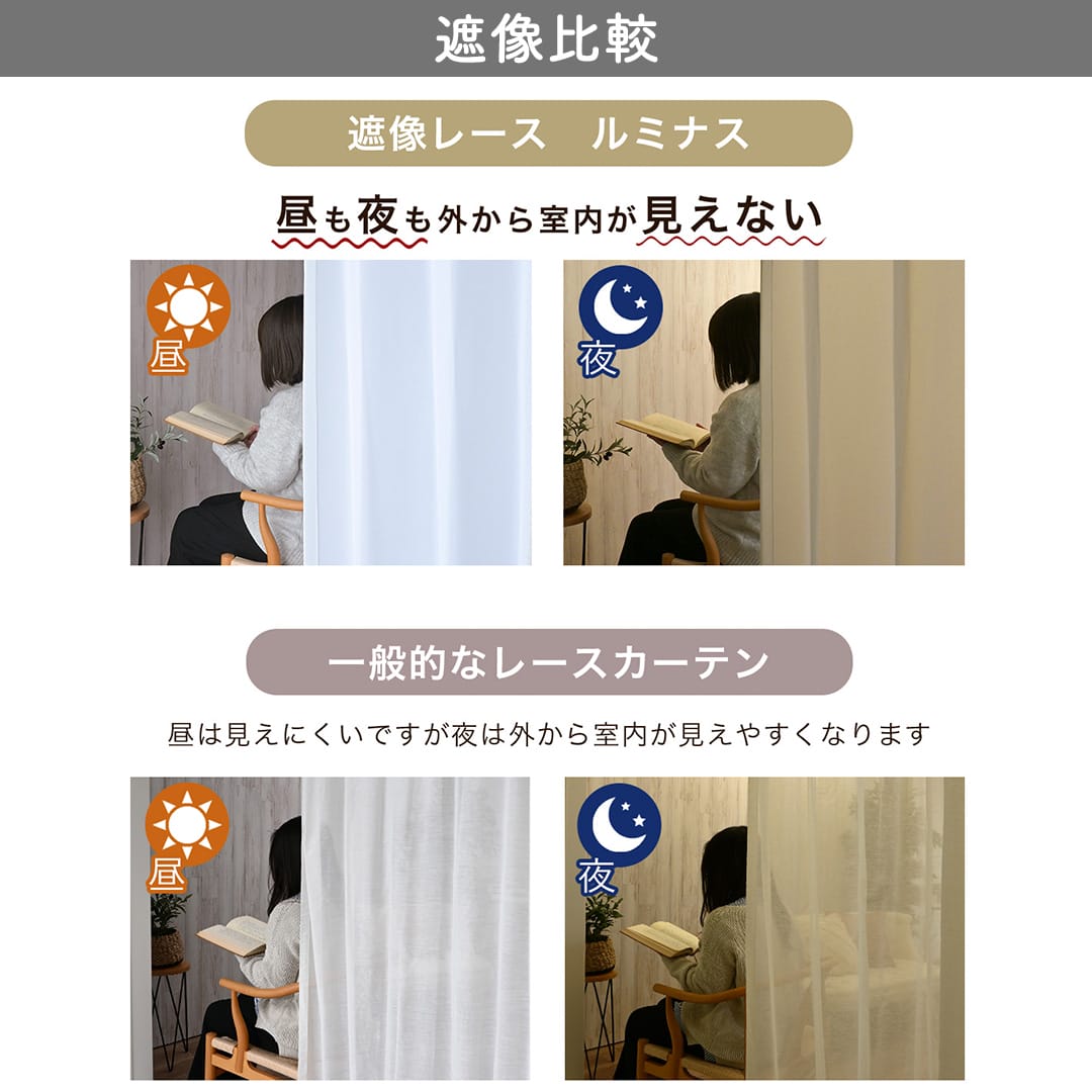UVカット99％のカフェカーテン「ルミナス」｜昼夜の目隠し・採光・10色