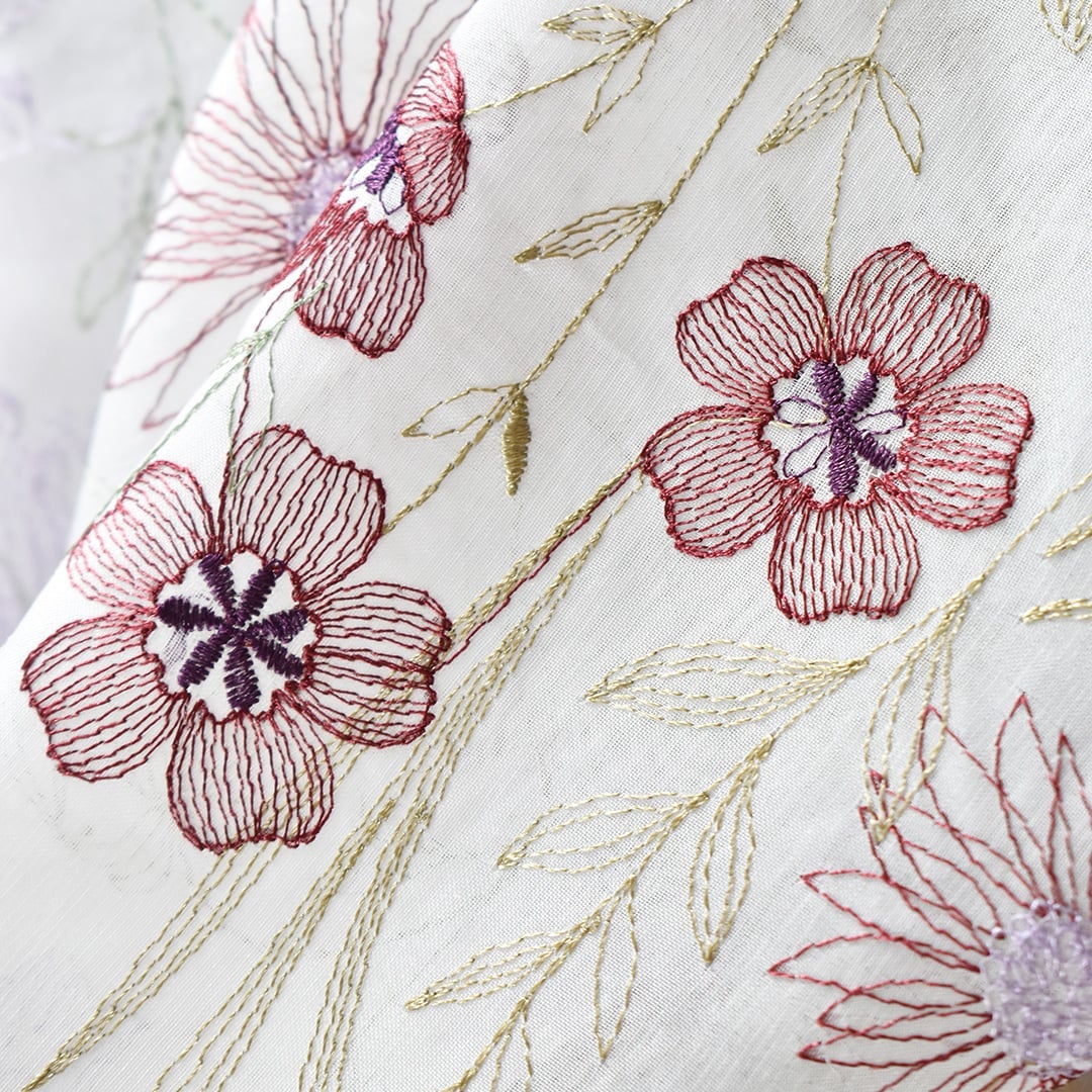 生き生きとしたカラフルな草花刺繍のトルコレースカフェカーテン